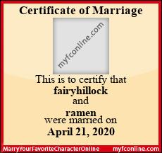 This is to certify that fairyhillock and Kazuma Kiryu were married on February 20, 2020